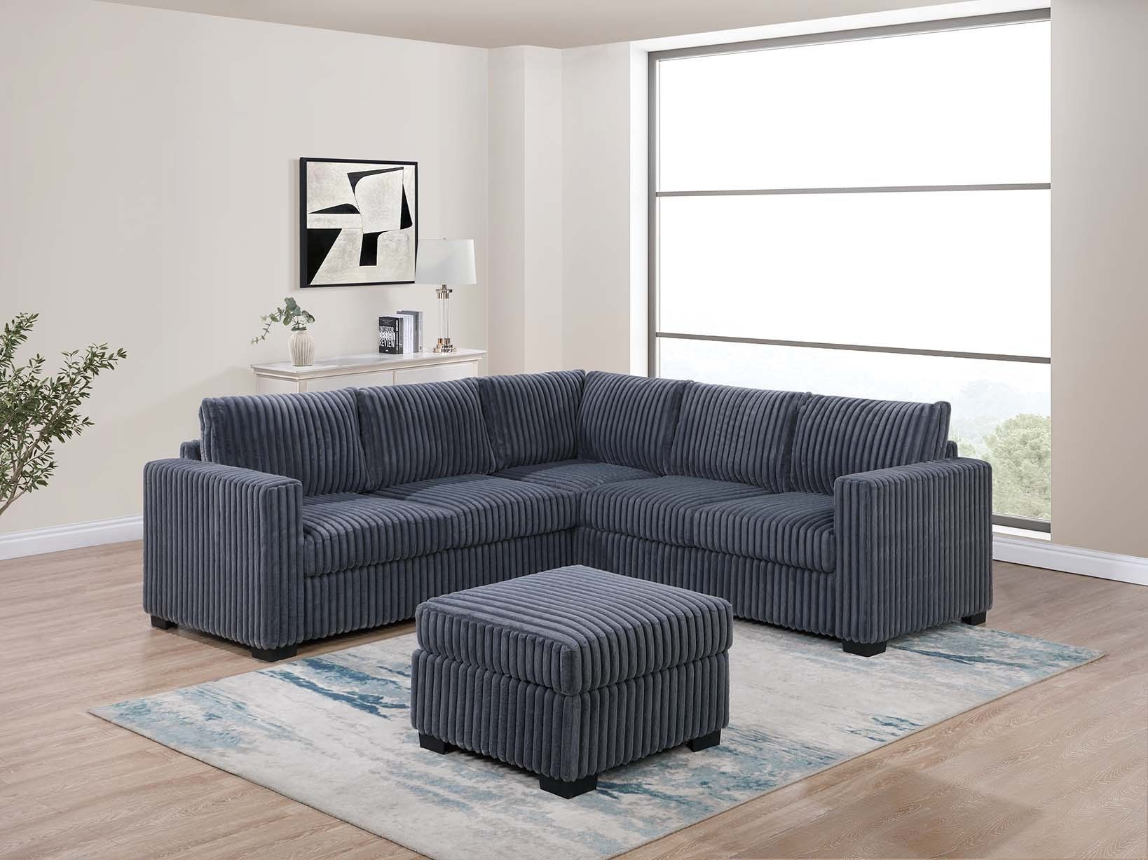 New Gray Corduroy Sectional Sofa with Ottoman - Free Delivery ✅ Gray Sectional With Ottoman
