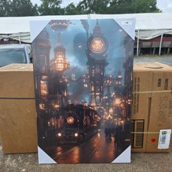 Steampunk Train City Canvas Wall Art