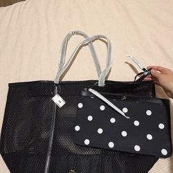 Victoria’s Secret PINK Mesh Tote Bag Black Large Beach Gym Bag w/ Pouch New