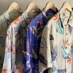 TOMMY BAHAMA SILK CAMP SHIRTS MENS LARGE (FOUR PIECES)