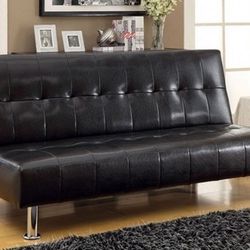 Brand New Black Leather Futon Sofa Sleeper