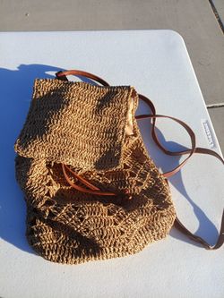 Brown Natural Rattan Backpack 