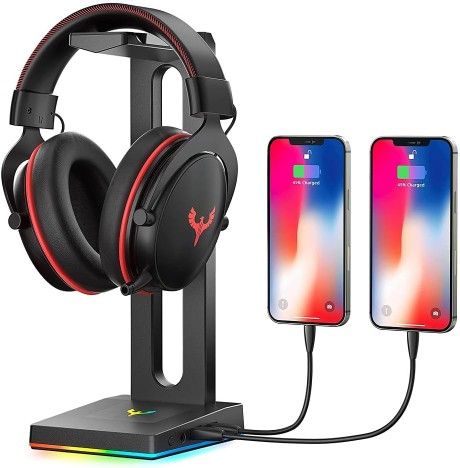 Blade Hawks RGB Gaming Headphone Stand with 3.5mm AUX and 2 USB Ports, Durable Headset Stand Holder for Bose, Beats, Sony, Sennheiser, Jabra, JBL, AKG