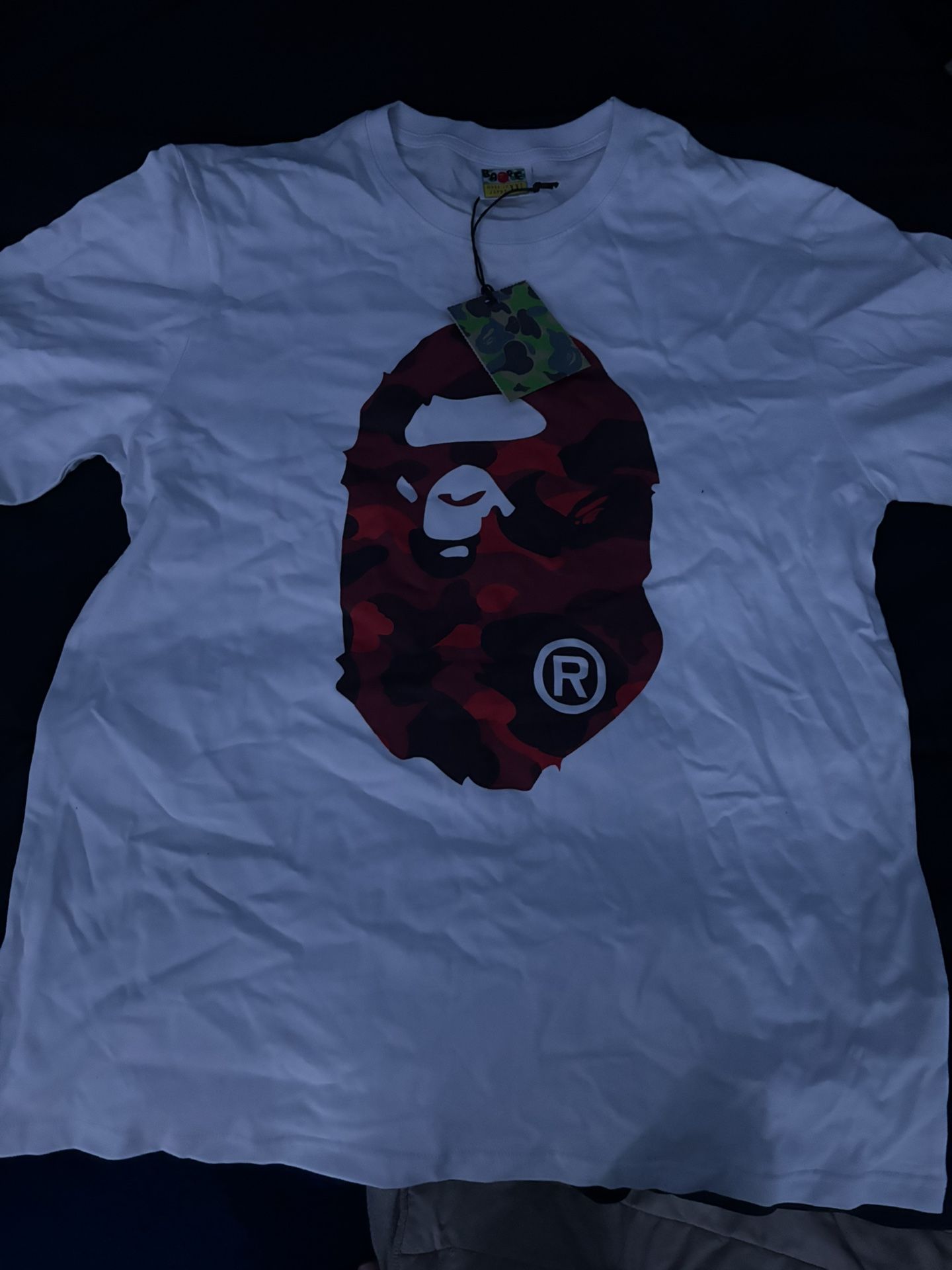 BAPE Camo Big Ape Head Tee White Red Mens Shirt A Bathing Size XL