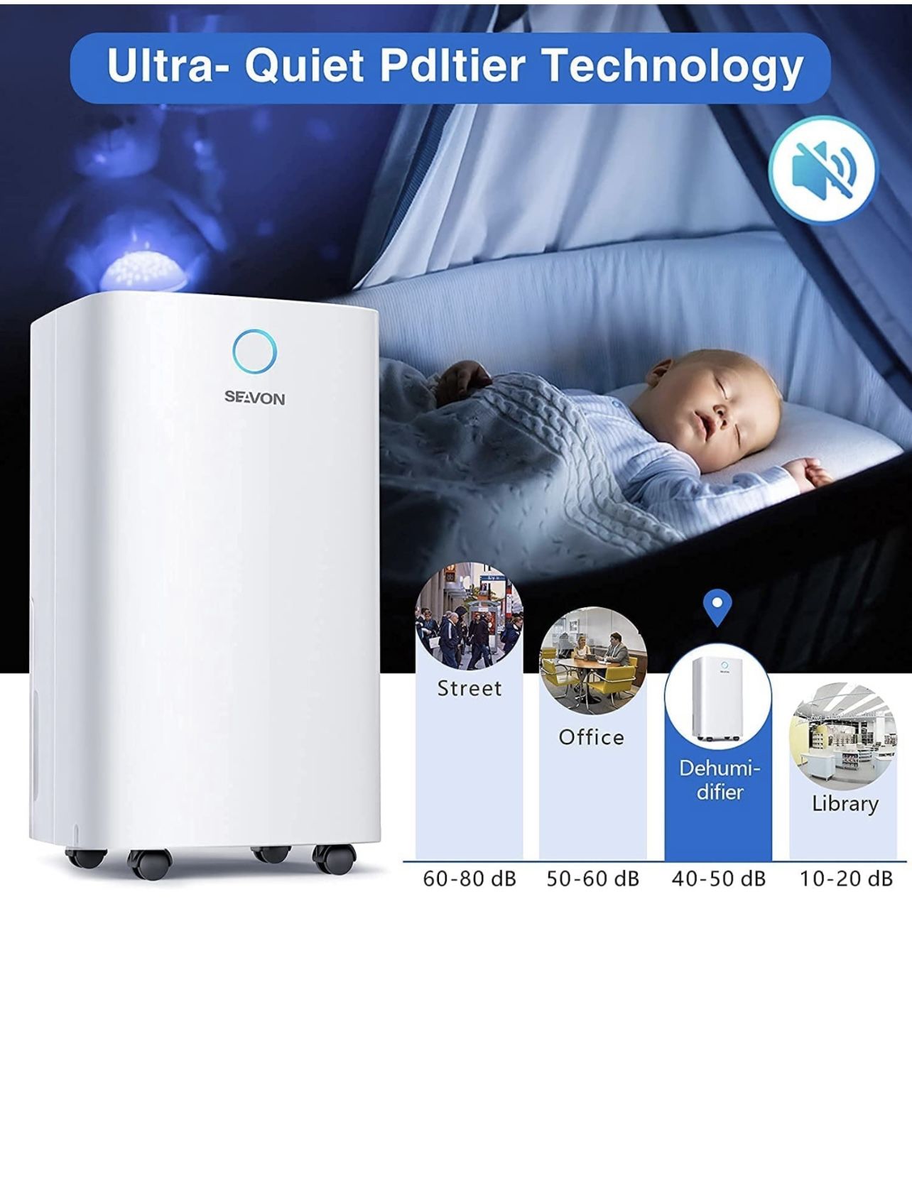 SEAVON 30 Pint 2,000 Sq. Ft Dehumidifiers for Home and Basements,