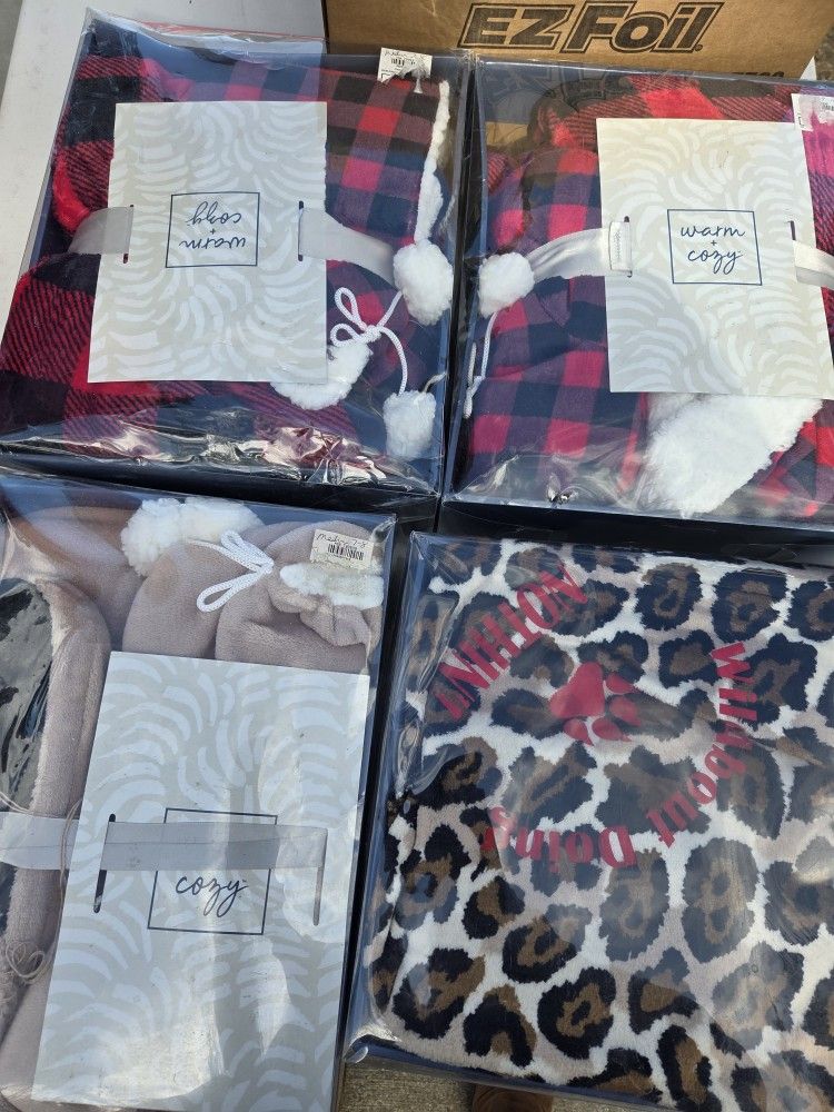 **House Slipper And Plush Throw Sets $15**