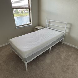 Zinus 10 inch twin size mattress   + white bed frame