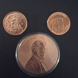 3 Copper Collector’s Coins - 7 Ounces Of Copper 