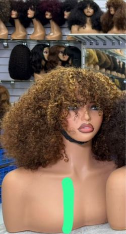 DD pixie curly bangs bob wig 14inch 300 density