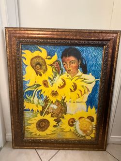 Large Framed Sunflower Wall Art – 32” x 38” – Beautiful Ornate Frame