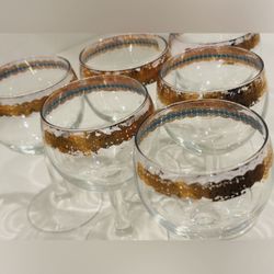 Fine Art Antique Vintage Original Wine Glass Glasses Set 6 Real Gold Encrusted ESTATE FORMAL DECOR DECORATOR