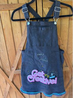 Girl's Art Class Washed Black Mini Skirt Overalls Size 10-12 Customized "Get Creative"