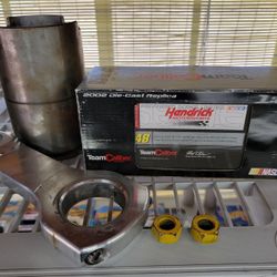 Nascar and Drag Racing Memorabilia - Team Caliber 2002 Jimmie Johnson Die Cast Car, 2 NASCAR Lug Nuts, drag car sleeve and aluminum rod