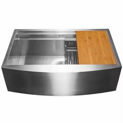 Handmade Farmhouse Apron Front 33 in. x 22 in. Single Bowl Stainless Steel Workstation Kitchen Sink