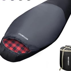  Mummy Sleeping Bag Flannel  Sleeping Bag Machine Washable Heavy Duty for Adults,Teenager with Compression Sack 4 Seasons for Camping Hiking Traveling