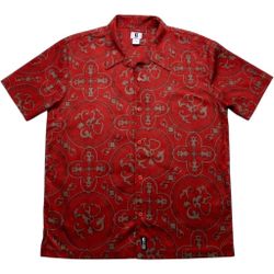 Vintage Guess Jeans Mens XXL Red Paisley Baroque Short Sleeve Button n Up Shirt