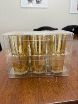 12 gold glass candle holders