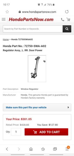 Oe honda 07-11 left rear window regulator