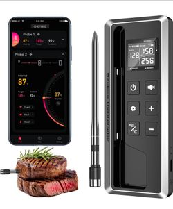Wireless Meat Thermometer with Smart Timer & APP Control, 800ft Bluetooth Grill Food Thermometer - 0.19In-Ultra Thin Probe, ±0.5℉ Accuracy,