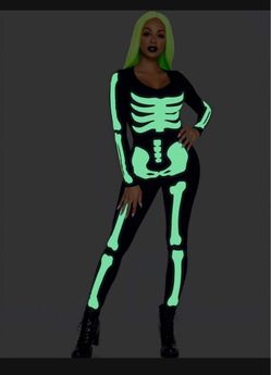 Brand New Halloween Women's Glow in The Dark Skeleton Bodysuit Halloween Costume (Size = Small)