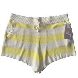 JOY LAB STRIPED MID RISE SHORTS WOMENS LARGE YELLOW WHITE DRAWSTRING NWT