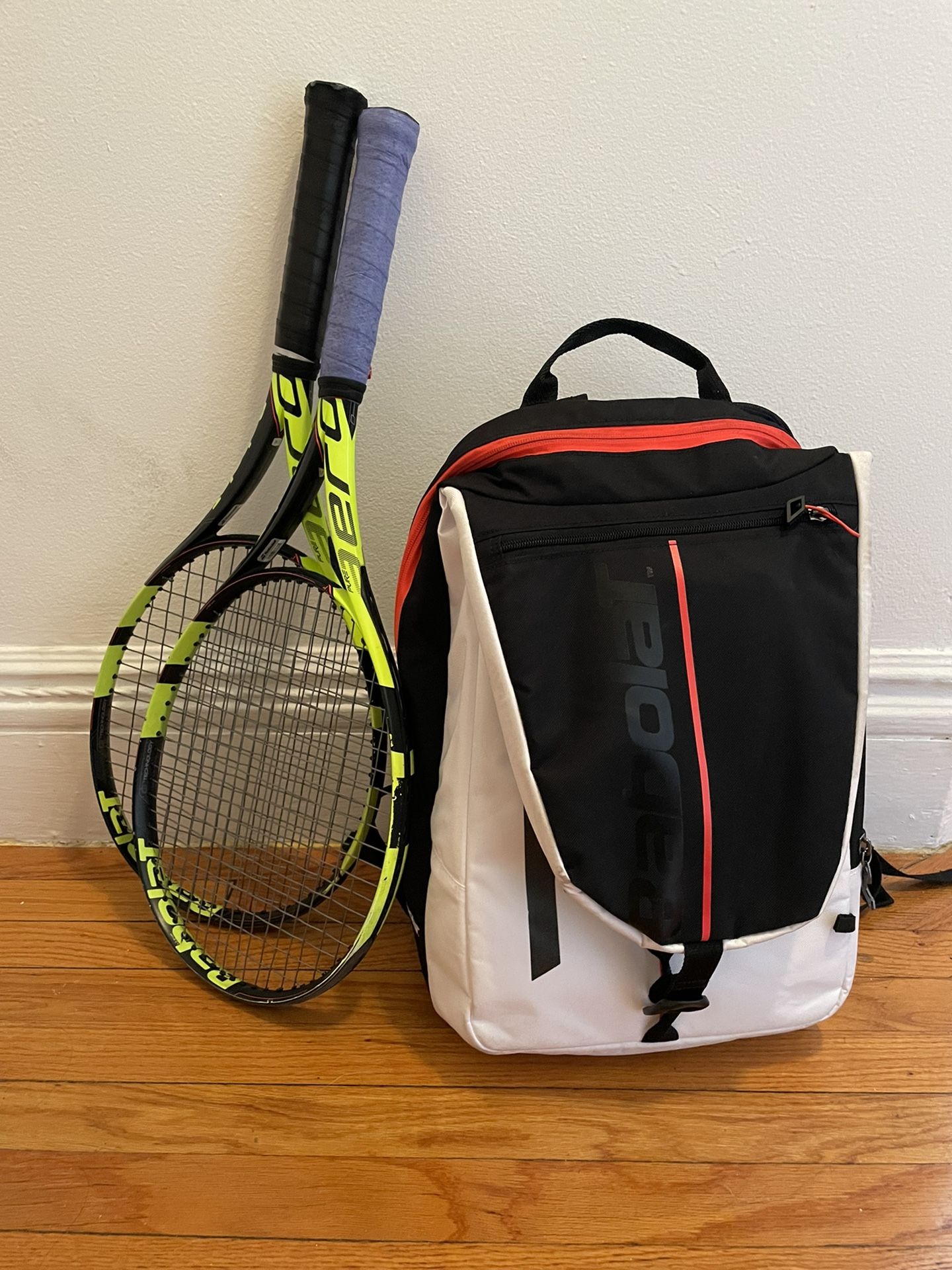 Two Babolat Pure Aero Tour 2016 Tennis Rackets w/ Babolat Pure Strike Backpack