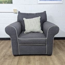 Modern Grey Fabric Arm Chair with White Trim