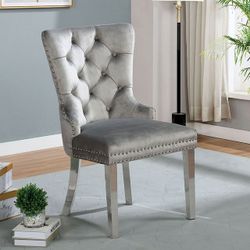 Brand New Gray Velvet Wingback Deaign Set Of 2 Chairs 
