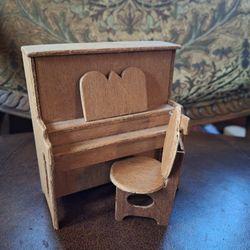 1/12 Scale Wood Dollhouse Piano With Chair