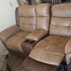 Beautiful Leather/suede Recliner Couches.