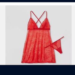 Auden Women's Lace Triangle Lingerie Babydoll with Thong - Red