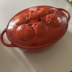 Used Cast Iron Casserole Dish Red