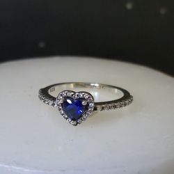 Size 10 New Sterling Silver Blue Sapphire Heart Ring