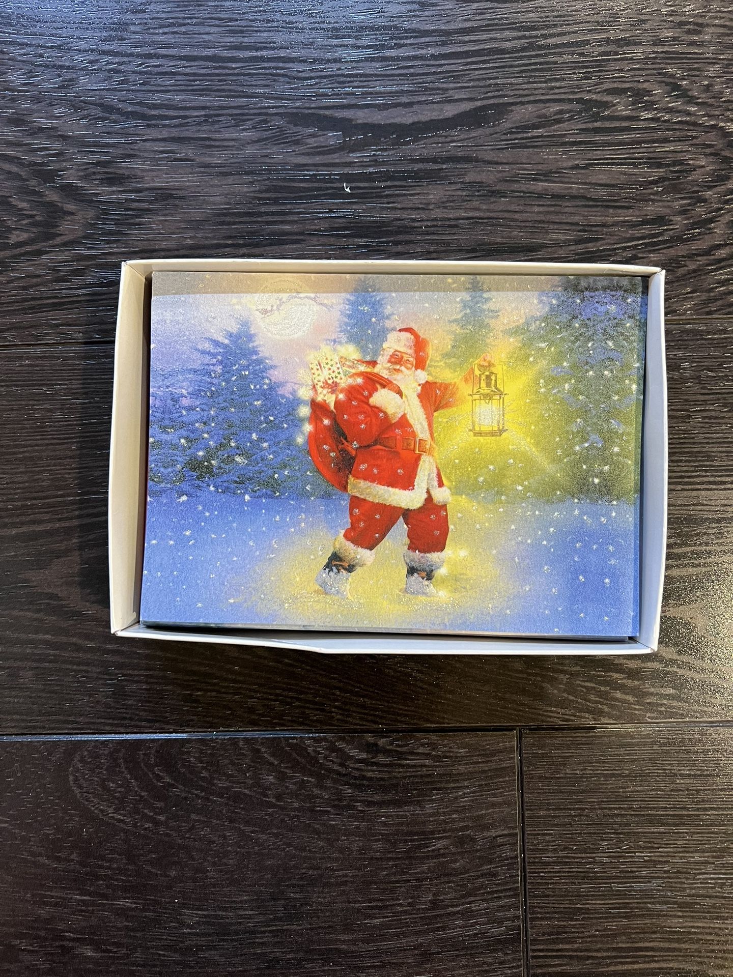Santa Christmas cards open box 12 ct