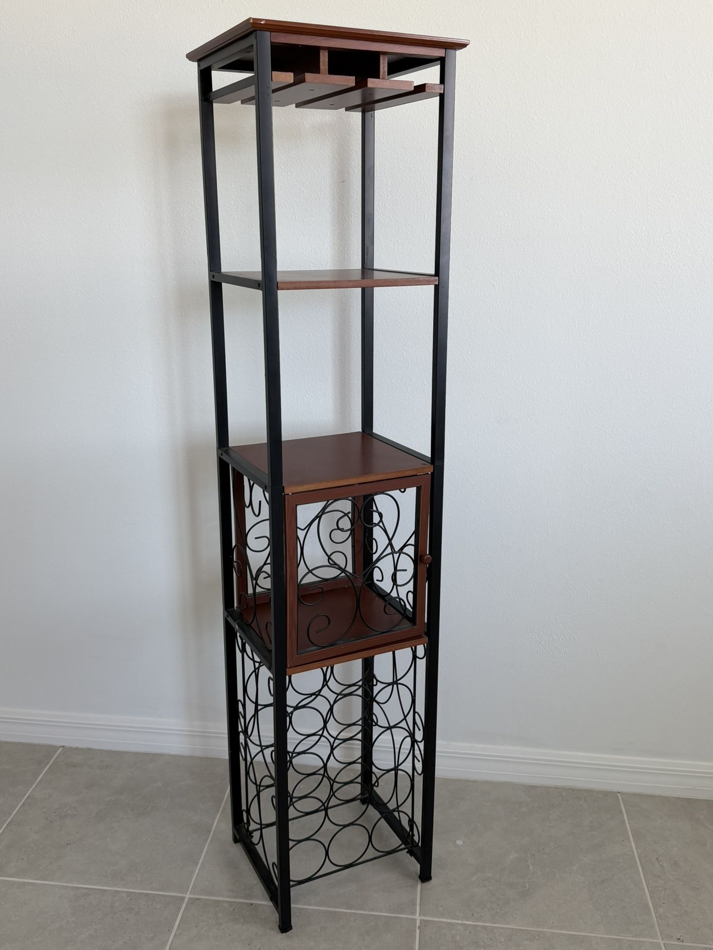 Metal & Wood 4-Tier Shelf with Wine Glass Holder