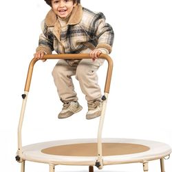 Indoor Aesthetic Toddler Trampoline for Toddlers | 36 Inch Trampoline with Handle - Leather Padded Jump Mat, No Exposed Springs | Kid Trampoline Indoo