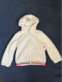Old Navy Cream Plush Zip Hoodie with Rainbow Trim