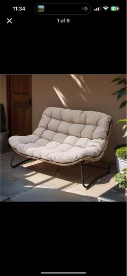 2-Seater Metal Oversize Patio Loveseat in Beige 350 lbs. Outdoor Lounge Furniture with 4 in. Thick