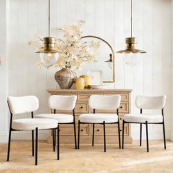 Dining Chairs Set of 4, with Cushion and Curved Backrest for Living Room Restaurant, White