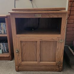 White Clad Vintage Oak Ice Box With Revolving top TV Stand end Table
