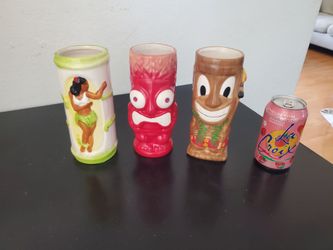 $5/each Hawaiian tiki ceramic drinking glasses.