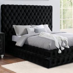 Brand New Glam Black Velvet Cal.king Size Bed Frame 