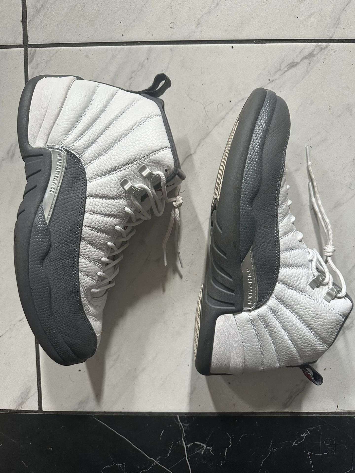 Jordan 12 Retro White Dark Grey W/ Red Trim