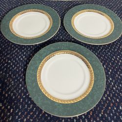3 Bread Plates 6 1/4" Retroneu 488 Imperial Malachite Gold Trim Green Border
