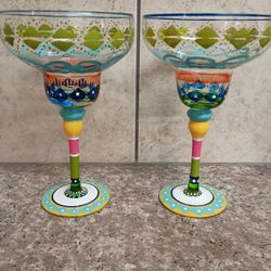 Set Of Colorful Hand Painted Margarita Glasses.