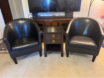 Set of 2 Black Faux Leather Barrel Chairs – $40 for the Pair ($30 Each)