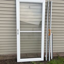 36” X 80” White Aluminum Storm Door With Glass 