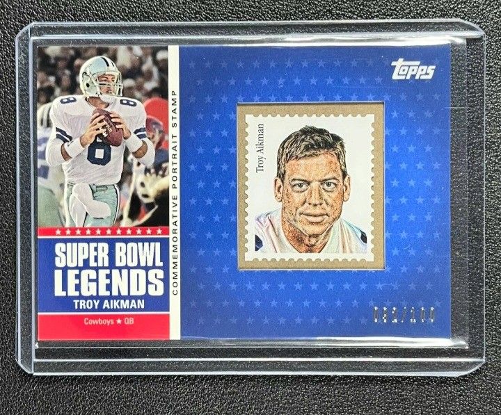 Really Nice RARE TROY AIKMAN 2011 Topps Super Bowl Portrait Stamp SBPS XXVII #D 92/100. Mint.!!!