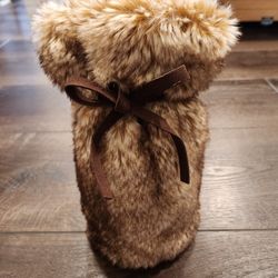 Pottery Barn Faux fur wine bag and carrier, 10" H, great condition.