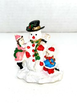 Vintage Oriental Trading Co. Miniature Children Building a Snowman Christmas Village Resin Figurine
